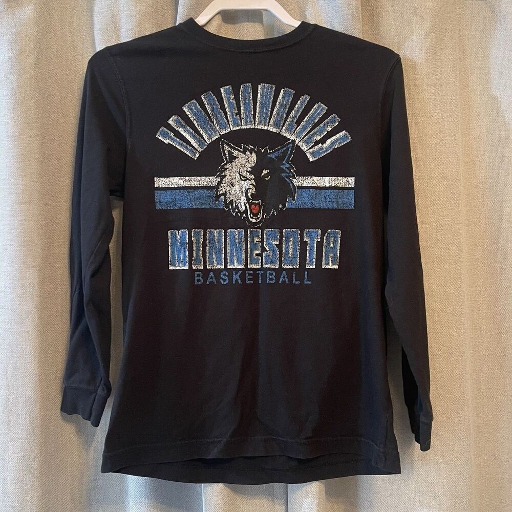 NBA Minnesota Timberwolves Boys T-shirt Black Long Sleeve Size 14/16